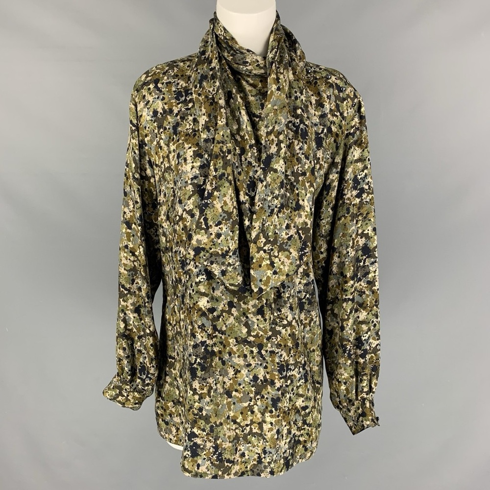 LIKE NEW Gucci Printed Silk Wrap Scarf Long Sleeve Blouse, Size 42